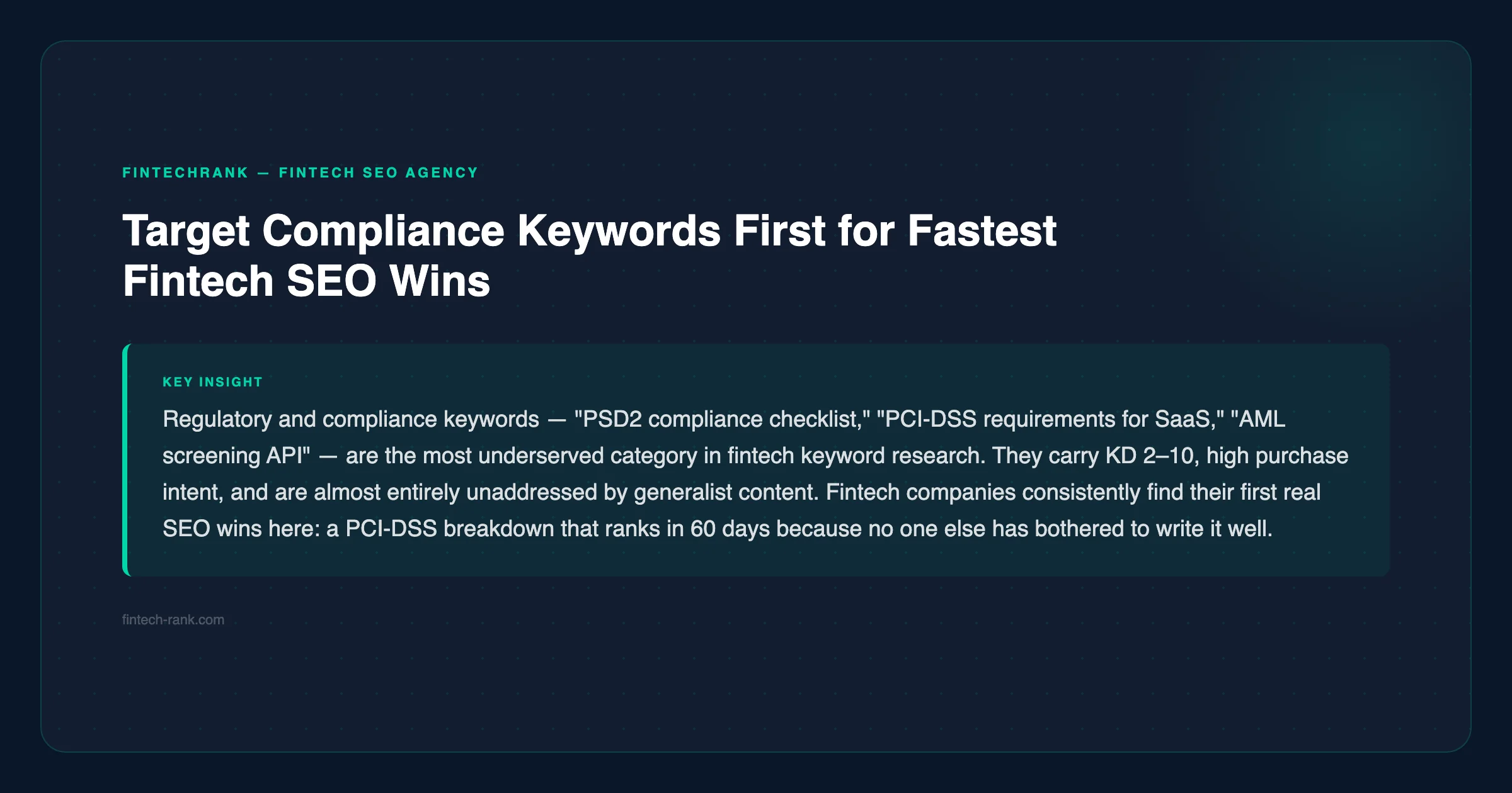 FinTechRank tip: target compliance keywords first for fastest fintech SEO wins — fintech-rank.com