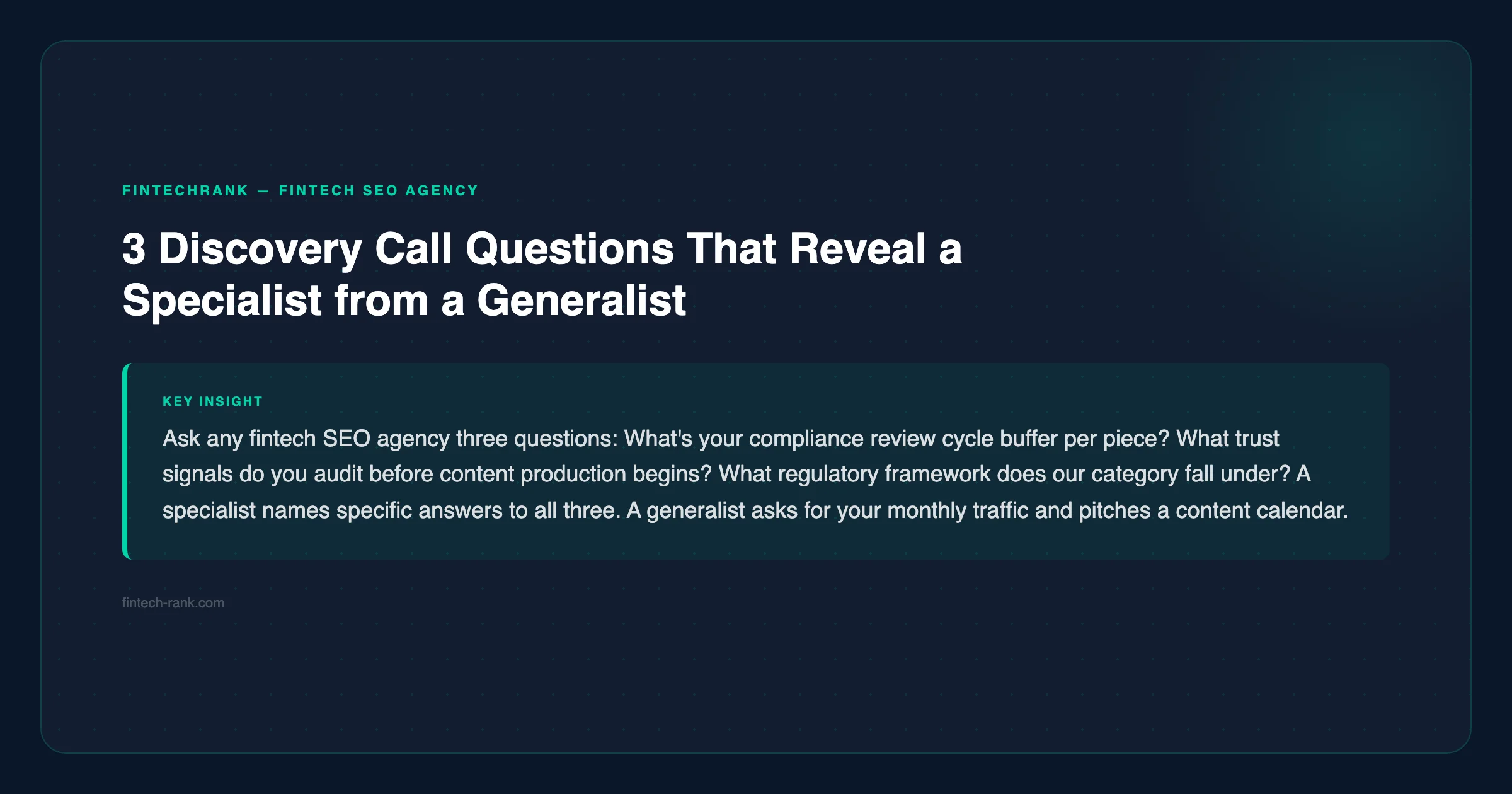 FinTechRank tip: 3 discovery call questions that reveal a specialist from a generalist — fintech-rank.com